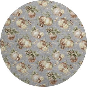 HomeRoots 8' Washable Round Rug with Gray, Brown & Beige Polka Dots - Stain Resistant & UV Protected Design 702500