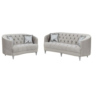 English Elm Elliston Grey Tufted 2-Piece Living Room Set Sofa & Loveseat with Nailhead Trim, Cabriole Legs, Classic Elegance B062S00842