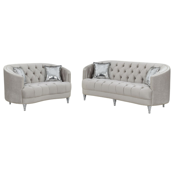 English Elm Elliston Grey Tufted 2-Piece Living Room Set Sofa & Loveseat with Nailhead Trim, Cabriole Legs, Classic Elegance B062S00842