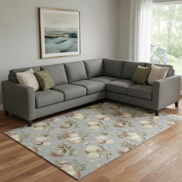 HomeRoots 8' X 10' Washable Polka Dot Area Rug in Gray, Brown & Beige - Durable UV Protected & Non-Slip Design 702501