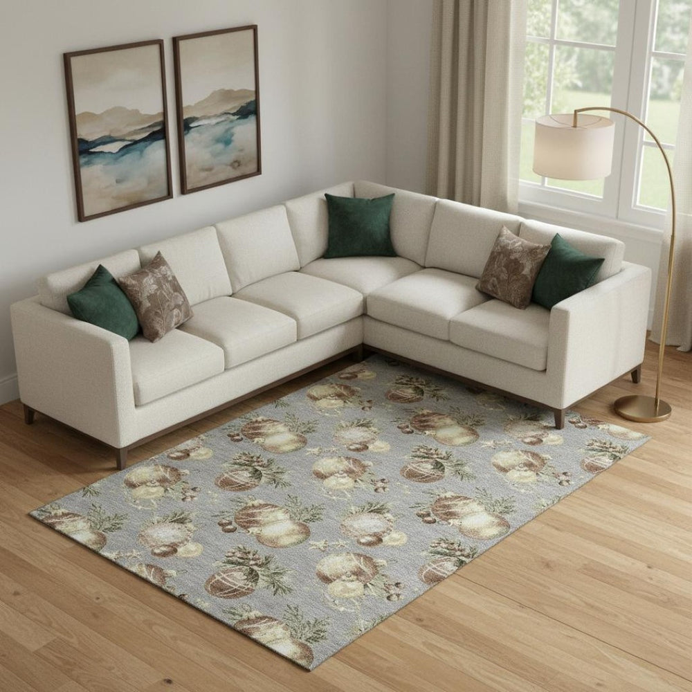 HomeRoots 9' Polka Dot Area Rug in Gray, Brown & Beige – Washable, UV-Protected, Durable for Kids & Pets 702502
