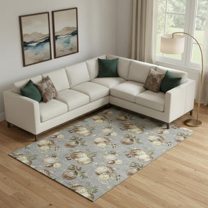 HomeRoots 9' Polka Dot Area Rug in Gray, Brown & Beige – Washable, UV-Protected, Durable for Kids & Pets 702502