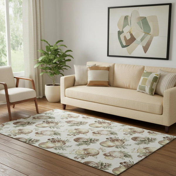 HomeRoots 5' X 8' Washable Polka Dot Area Rug in Ivory, Brown & Beige – UV Protected, Soft & Durable Design 702505