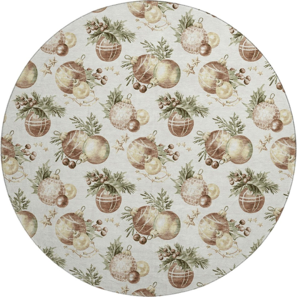 HomeRoots 8' Washable Round Rug in Ivory, Brown & Beige Polka Dots – Durable, UV-Protected & Stain Resistant! 702506