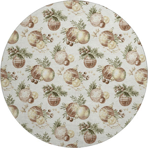 HomeRoots 8' Washable Round Rug in Ivory, Brown & Beige Polka Dots – Durable, UV-Protected & Stain Resistant! 702506