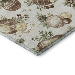 HomeRoots 8' Washable Round Rug in Ivory, Brown & Beige Polka Dots – Durable, UV-Protected & Stain Resistant! 702506