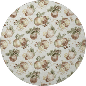 HomeRoots 8' Washable Round Rug in Ivory, Brown & Beige Polka Dots – Durable, UV-Protected & Stain Resistant! 702506