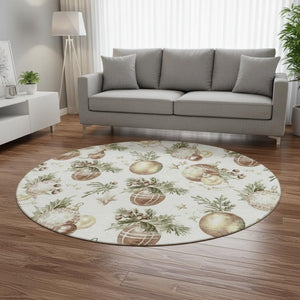 HomeRoots 8' Washable Round Rug in Ivory, Brown & Beige Polka Dots – Durable, UV-Protected & Stain Resistant! 702506