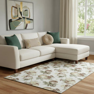 HomeRoots 8' X 10' Washable Polka Dot Area Rug in Ivory Brown & Beige with UV Protection for High-Traffic Spaces 702507