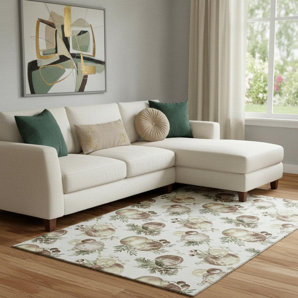 HomeRoots 8' X 10' Washable Polka Dot Area Rug in Ivory Brown & Beige with UV Protection for High-Traffic Spaces 702507