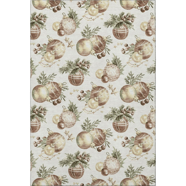 HomeRoots 9' X 12' Stylish Ivory Brown Beige Polka Dot Washable Area Rug with UV Protection for High-Traffic Homes 702508