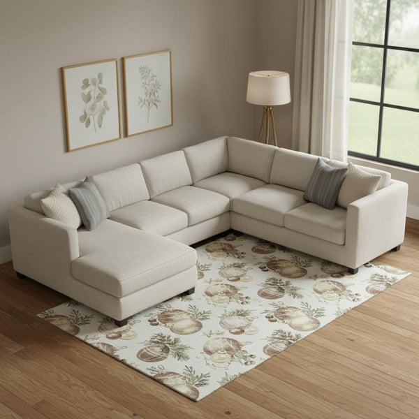 HomeRoots 9' X 12' Stylish Ivory Brown Beige Polka Dot Washable Area Rug with UV Protection for High-Traffic Homes 702508