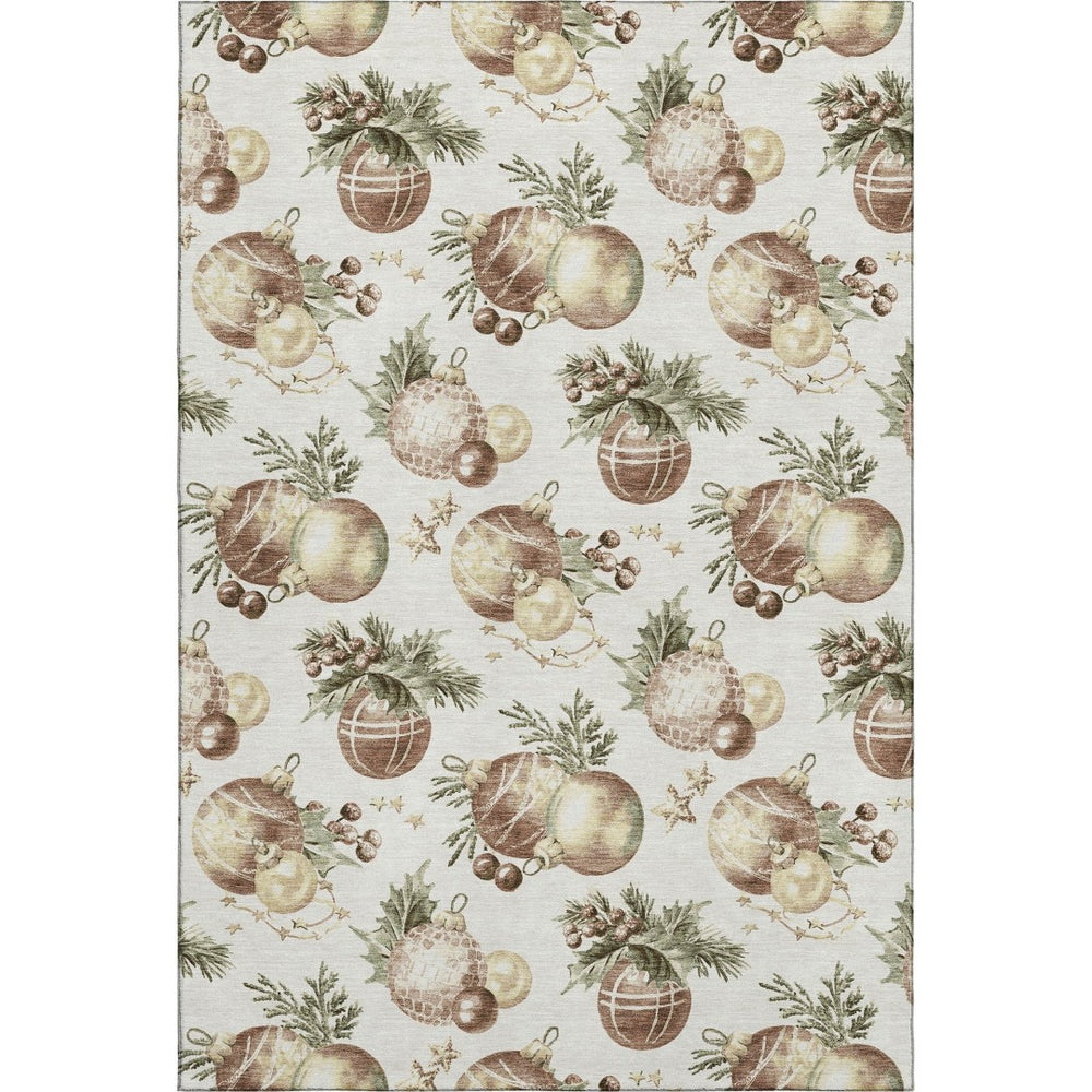 HomeRoots 9' X 12' Stylish Ivory Brown Beige Polka Dot Washable Area Rug with UV Protection for High-Traffic Homes 702508