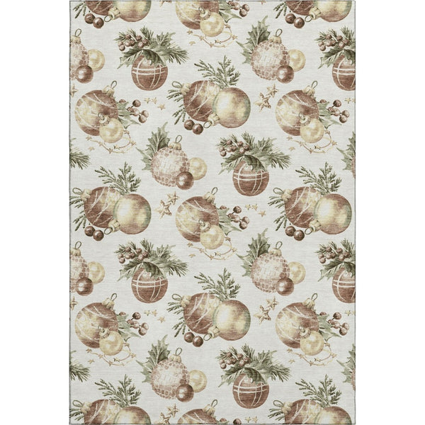 HomeRoots 9' X 12' Stylish Ivory Brown Beige Polka Dot Washable Area Rug with UV Protection for High-Traffic Homes 702508