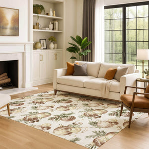 HomeRoots 9' X 12' Stylish Ivory Brown Beige Polka Dot Washable Area Rug with UV Protection for High-Traffic Homes 702508