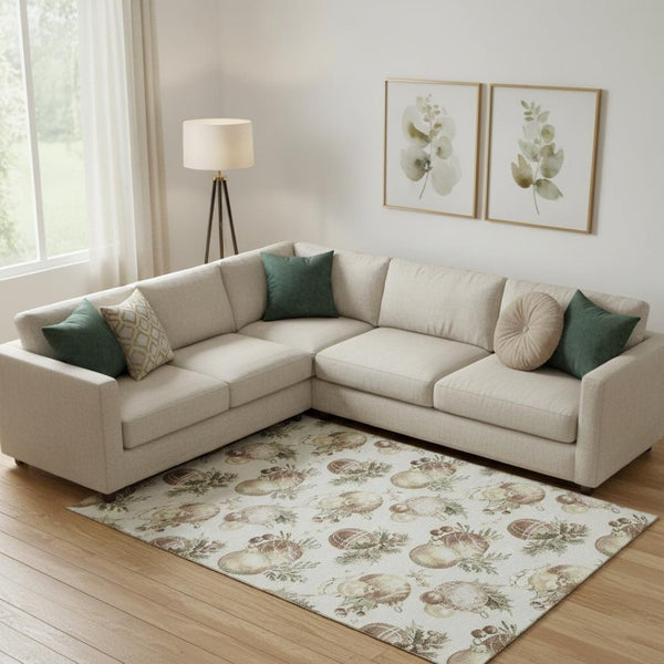 HomeRoots 10' X 14' Washable Area Rug - Stylish Ivory Brown Beige Polka Dots with UV Protection & Durability 702509