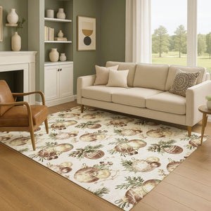 HomeRoots 10' X 14' Washable Area Rug - Stylish Ivory Brown Beige Polka Dots with UV Protection & Durability 702509