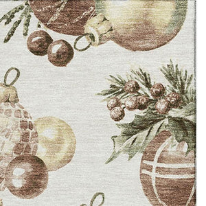 HomeRoots 10' X 14' Washable Area Rug - Stylish Ivory Brown Beige Polka Dots with UV Protection & Durability 702509