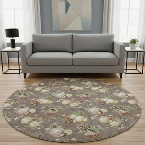 HomeRoots 8' Taupe Brown & Beige Polka Dot Washable Round Rug with UV Protection for Versatile Home Decor 702512