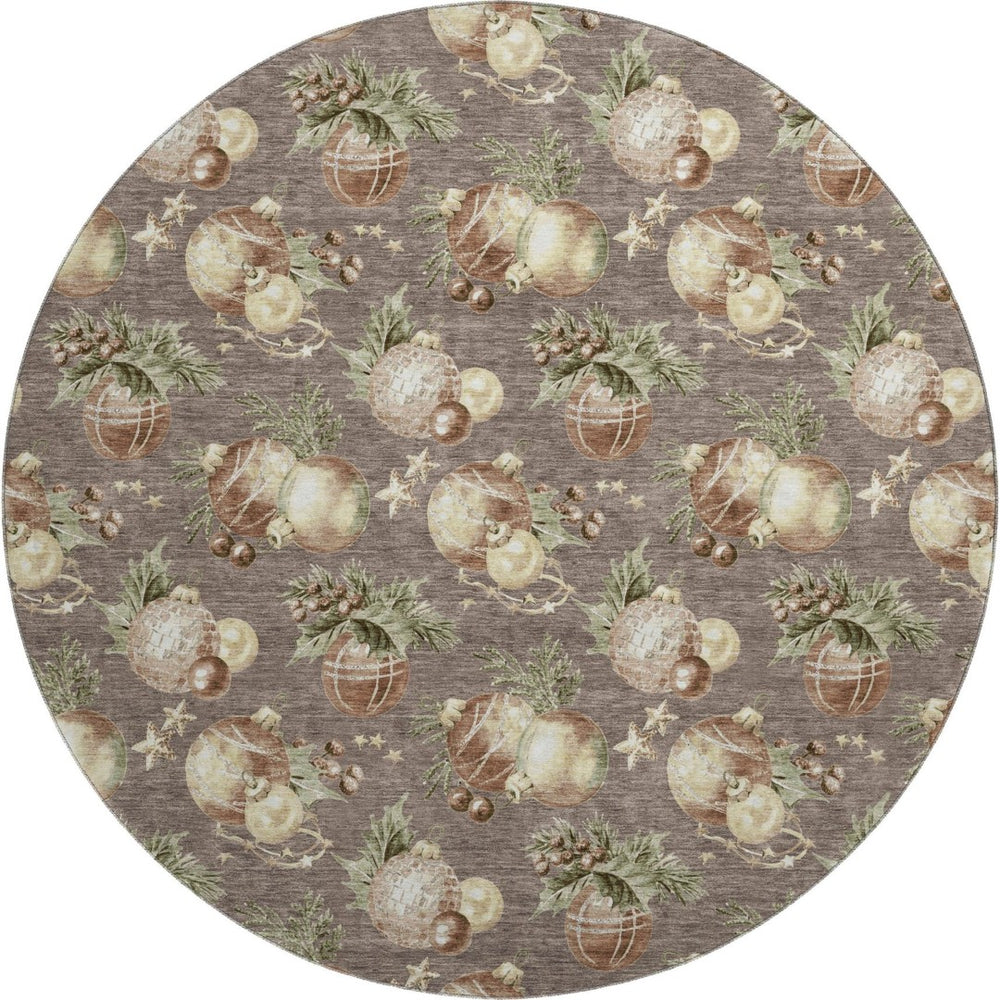 HomeRoots 8' Taupe Brown & Beige Polka Dot Washable Round Rug with UV Protection for Versatile Home Decor 702512