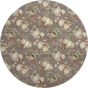 HomeRoots 8' Taupe Brown & Beige Polka Dot Washable Round Rug with UV Protection for Versatile Home Decor 702512