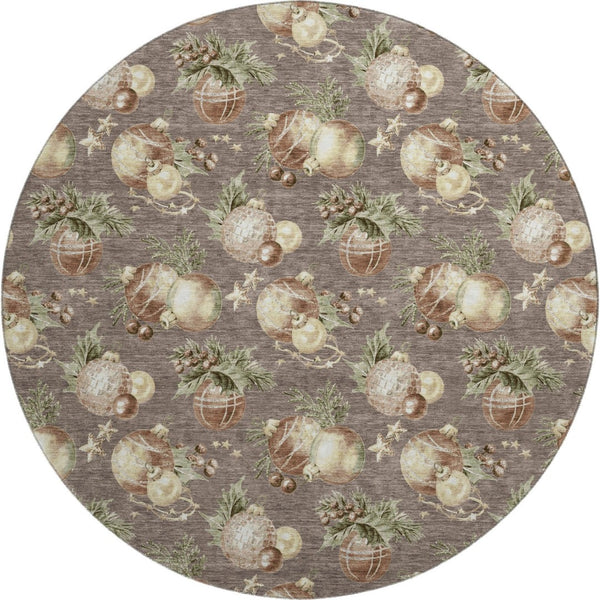 HomeRoots 8' Taupe Brown & Beige Polka Dot Washable Round Rug with UV Protection for Versatile Home Decor 702512
