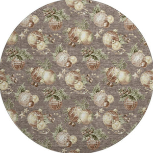 HomeRoots 8' Taupe Brown & Beige Polka Dot Washable Round Rug with UV Protection for Versatile Home Decor 702512