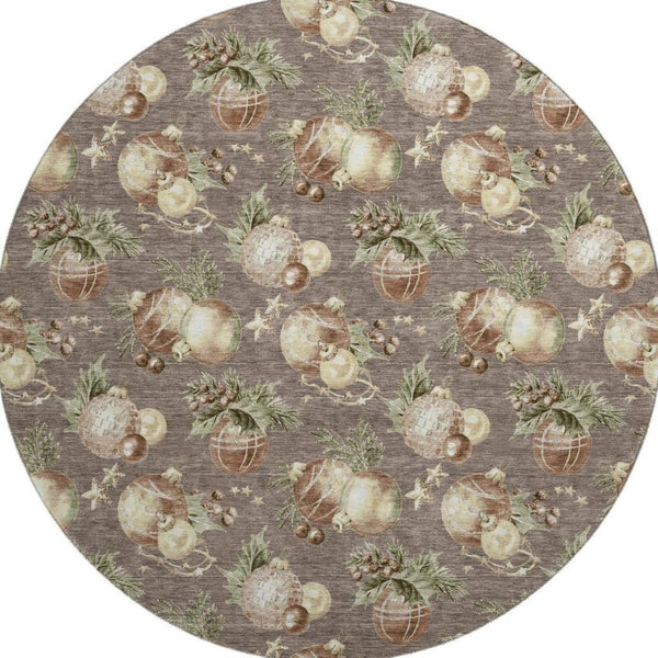 HomeRoots 8' Taupe Brown & Beige Polka Dot Washable Round Rug with UV Protection for Versatile Home Decor 702512