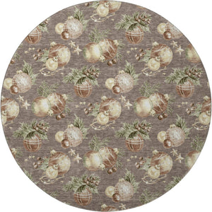 HomeRoots 8' Taupe Brown & Beige Polka Dot Washable Round Rug with UV Protection for Versatile Home Decor 702512