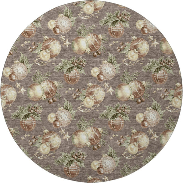 HomeRoots 8' Taupe Brown & Beige Polka Dot Washable Round Rug with UV Protection for Versatile Home Decor 702512