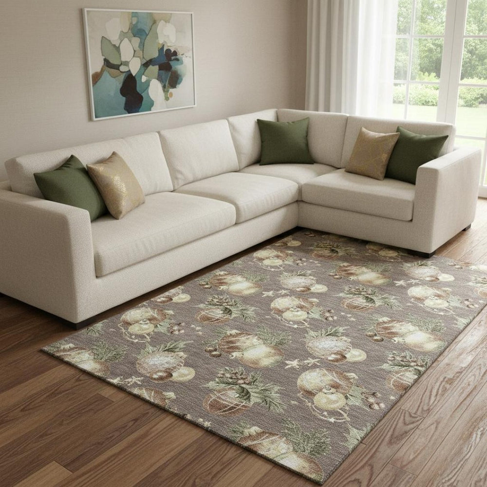 HomeRoots 8' X 10' Washable Taupe Brown & Beige Polka Dot Area Rug with UV Protection for Kids & Pets 702513