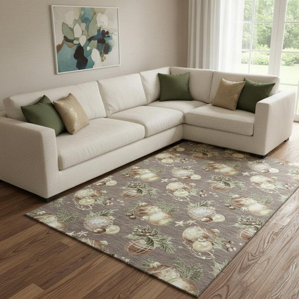 HomeRoots 8' X 10' Washable Taupe Brown & Beige Polka Dot Area Rug with UV Protection for Kids & Pets 702513