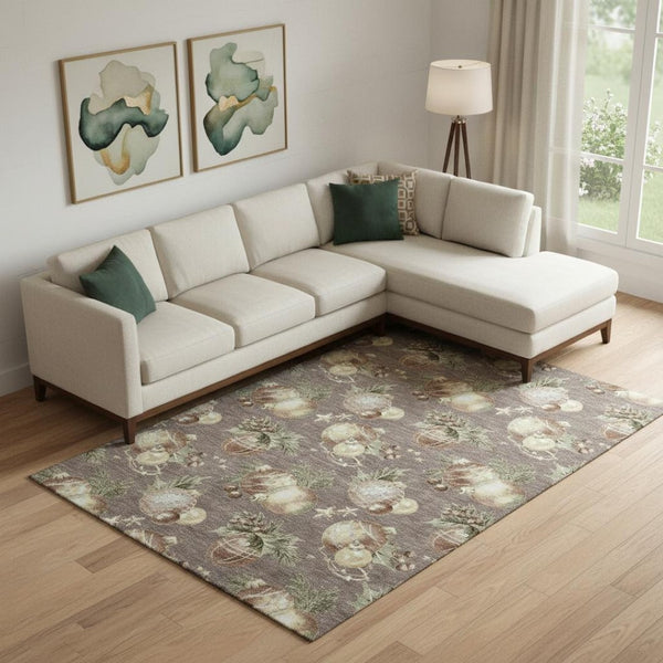 HomeRoots 9' X 12' Stylish Taupe Brown & Beige Polka Dot Washable Area Rug with UV Protection for Home Decor 702514