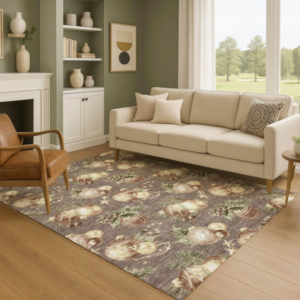 HomeRoots 9' X 12' Stylish Taupe Brown & Beige Polka Dot Washable Area Rug with UV Protection for Home Decor 702514