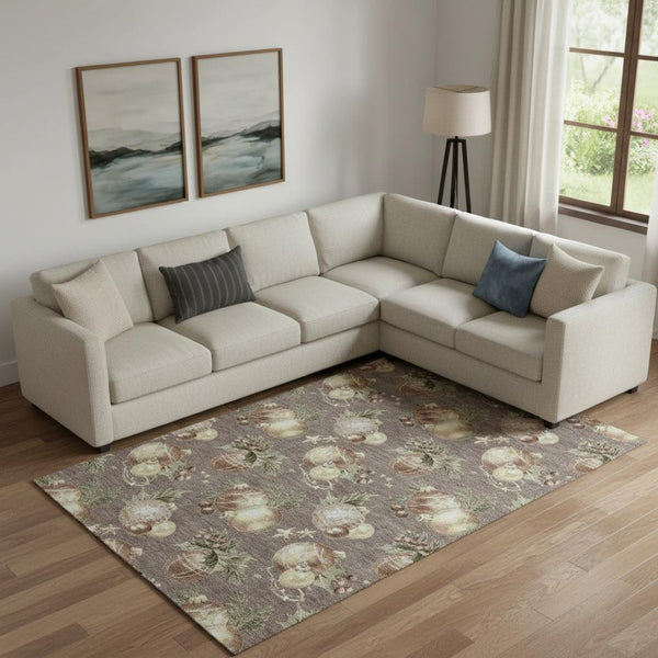 HomeRoots 10' X 14' Taupe Brown & Beige Polka Dot Washable Area Rug - UV Protected, Durable & Stylish Home Essential 702515