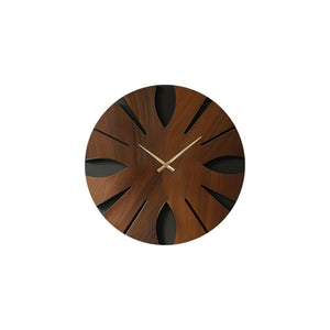 HomeRoots 14" Brown Solid Wood Silent Analog Clock - Elegant Round Design for Timeless Home Décor & Peaceful Spaces 702516