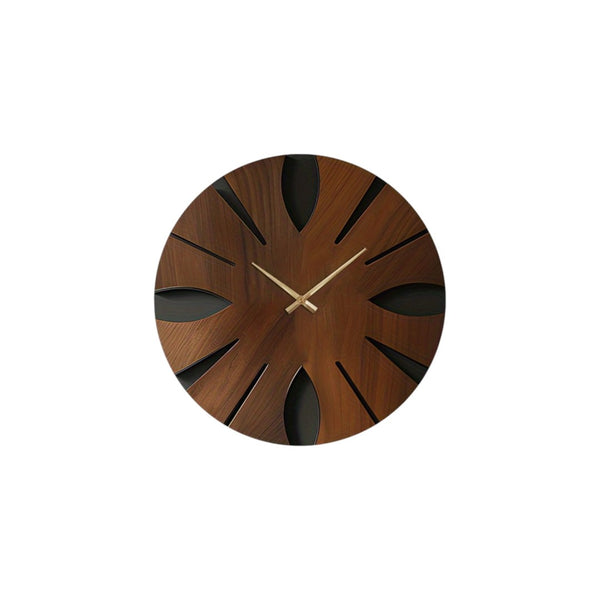 HomeRoots 14" Brown Solid Wood Silent Analog Clock - Elegant Round Design for Timeless Home Décor & Peaceful Spaces 702516