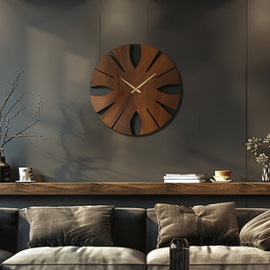 HomeRoots 14" Brown Solid Wood Silent Analog Clock - Elegant Round Design for Timeless Home Décor & Peaceful Spaces 702516