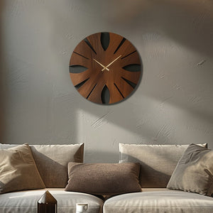 HomeRoots 14" Brown Solid Wood Silent Analog Clock - Elegant Round Design for Timeless Home Décor & Peaceful Spaces 702516