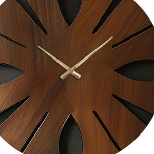 HomeRoots 14" Brown Solid Wood Silent Analog Clock - Elegant Round Design for Timeless Home Décor & Peaceful Spaces 702516