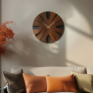 HomeRoots 14" Brown Solid Wood Silent Analog Clock - Elegant Round Design for Timeless Home Décor & Peaceful Spaces 702516