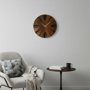 HomeRoots 14" Brown Solid Wood Silent Analog Clock - Elegant Round Design for Timeless Home Décor & Peaceful Spaces 702516