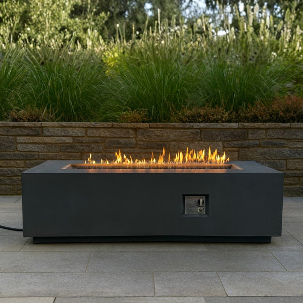 HomeRoots 60000 BTU Black Magnesium Oxide Propane Fire Pit Table - Stylish, Durable, and Safe for Outdoor Fun 702528