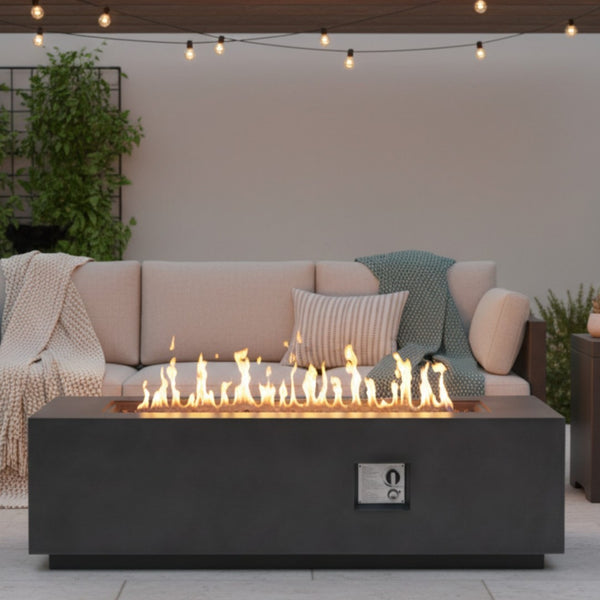 HomeRoots 60000 BTU Black Magnesium Oxide Propane Fire Pit Table - Stylish, Durable, and Safe for Outdoor Fun 702528