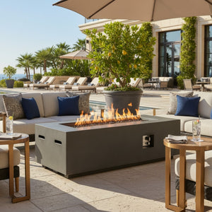 HomeRoots 60000 BTU Black Magnesium Oxide Propane Fire Pit Table - Stylish, Durable, and Safe for Outdoor Fun 702528