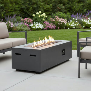 HomeRoots 60000 BTU Black Magnesium Oxide Propane Fire Pit Table - Stylish, Durable, and Safe for Outdoor Fun 702528