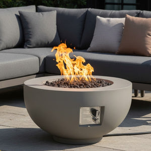 HomeRoots 40000 BTU Round Fire Pit Table in Gray Magnesium Oxide - Stylish, Durable, and Perfect for Outdoor Gatherings 702529