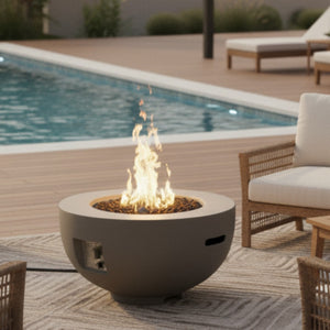 HomeRoots 40000 BTU Round Fire Pit Table in Gray Magnesium Oxide - Stylish, Durable, and Perfect for Outdoor Gatherings 702529