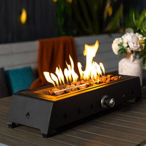 HomeRoots 40000 BTU Black Steel Propane Fire Pit – Modern Rectangular Design with Adjustable Flame Control 702530