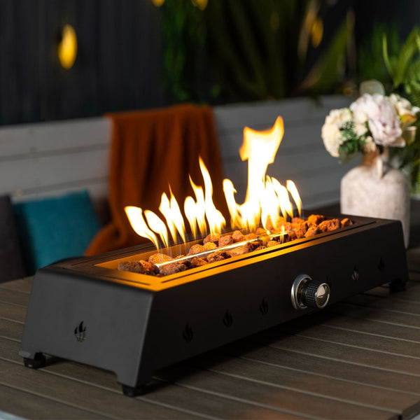 HomeRoots 40000 BTU Black Steel Propane Fire Pit – Modern Rectangular Design with Adjustable Flame Control 702530